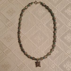 Girls Silver and Green Beaded Necklace